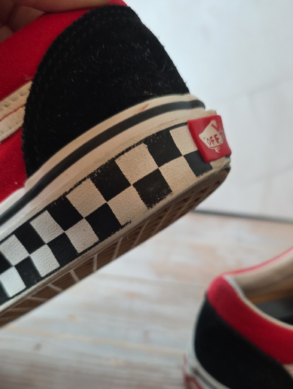 Vans Kids 6.5 Old Skool Velcro Sneakers - Red, Black & White - Picture 9 of 11